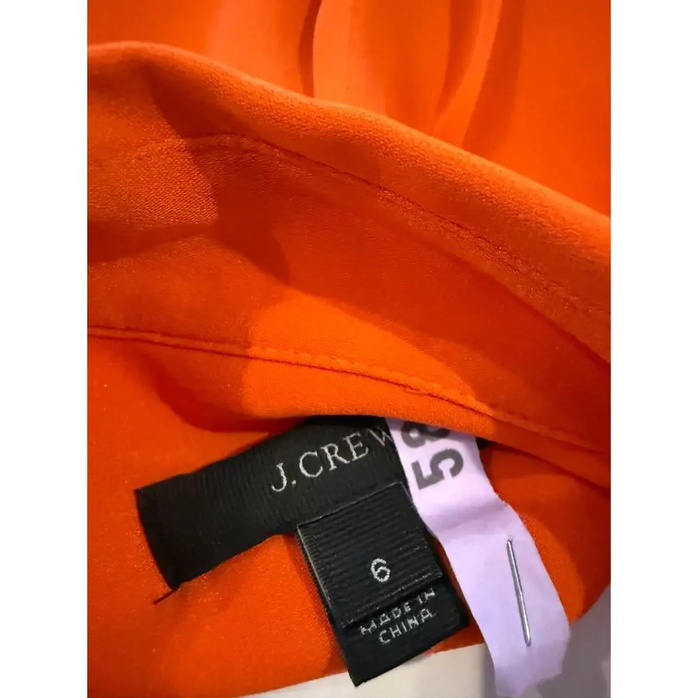 J Crew Silk Button Down Shirt Tangerine Orange 6